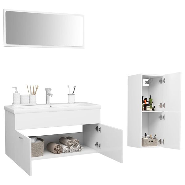 vidaXL Set Mobili da Bagno Bianco in Legno Multistrato