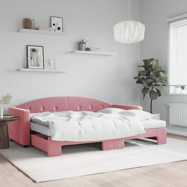 vidaXL Divano Letto Estraibile con Materassi Rosa 80x200 cm Velluto