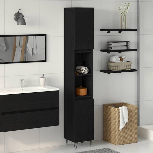 vidaXL Mobile da Bagno Rovere Nero 30 x 30 x 190 cm Legno multistrato