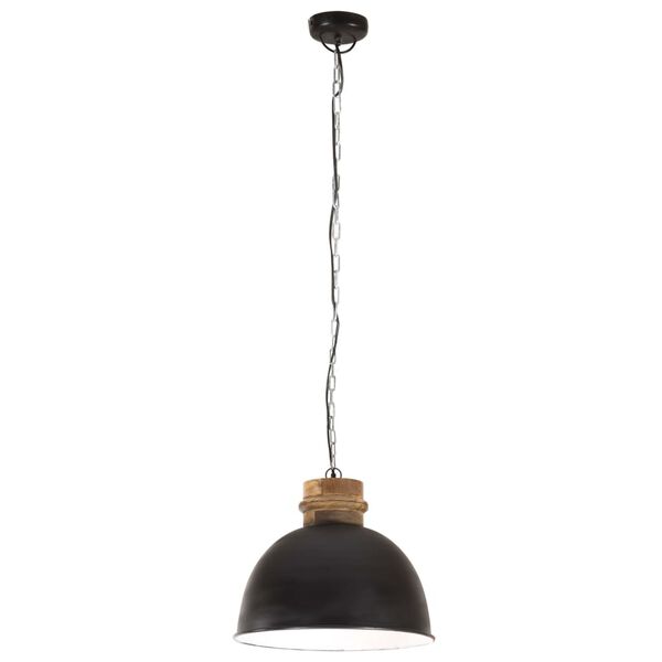vidaXL Lampada Soffitto Industriale 25 W Nero Rotonda Legno Mango 50cm
