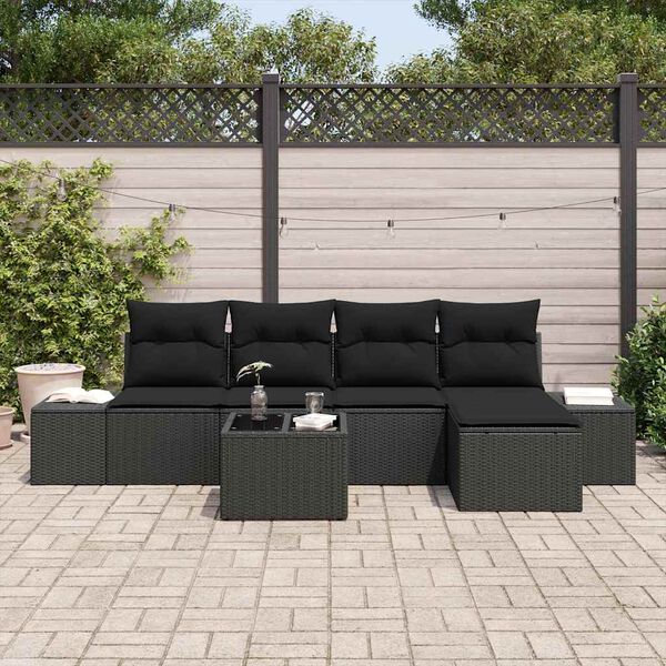 vidaXL Set Divano da Giardino con cuscino 6 pcs Nero polyrattan
