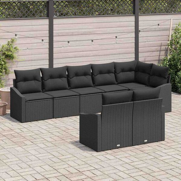vidaXL Set Divano da Giardino con cuscino 8 pcs Nero polyrattan