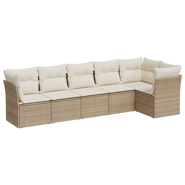 vidaXL Set Divano da Giardino 6 pz con Cuscini Beige in Polyrattan