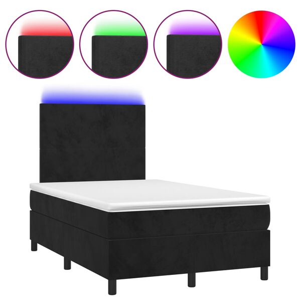 vidaXL Letto a Molle con Materasso e LED Nero 120x200 cm in Velluto