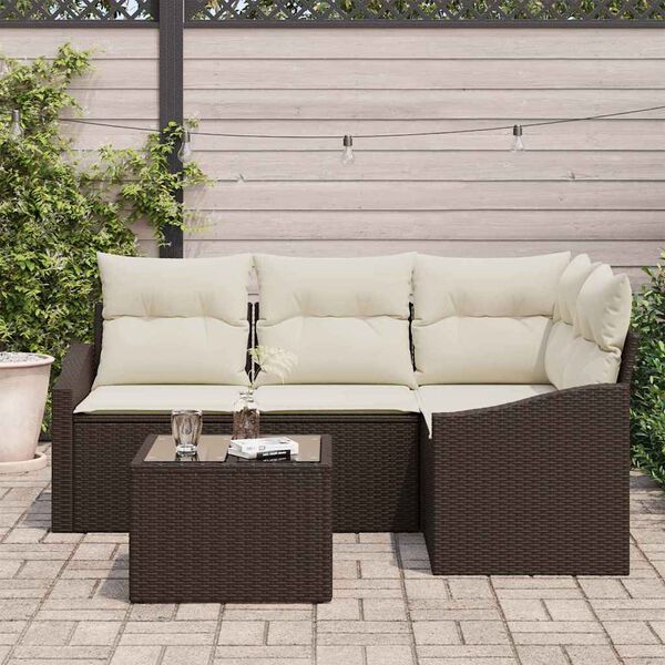 vidaXL Set di divani con cuscino 5 pcs Marrone polyrattan