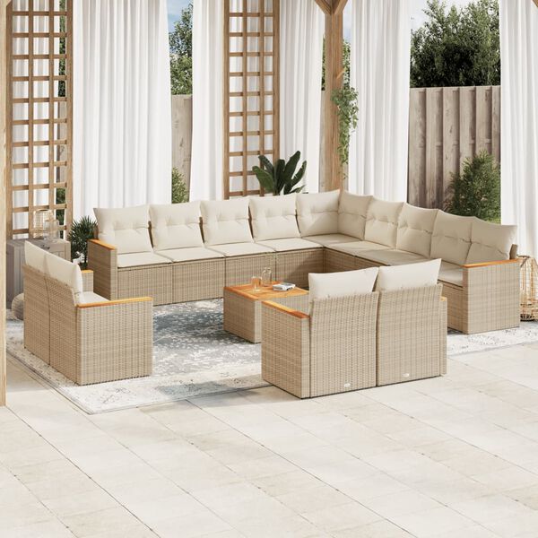 vidaXL Set Divani da Giardino 14pz con Cuscini in Polyrattan Beige