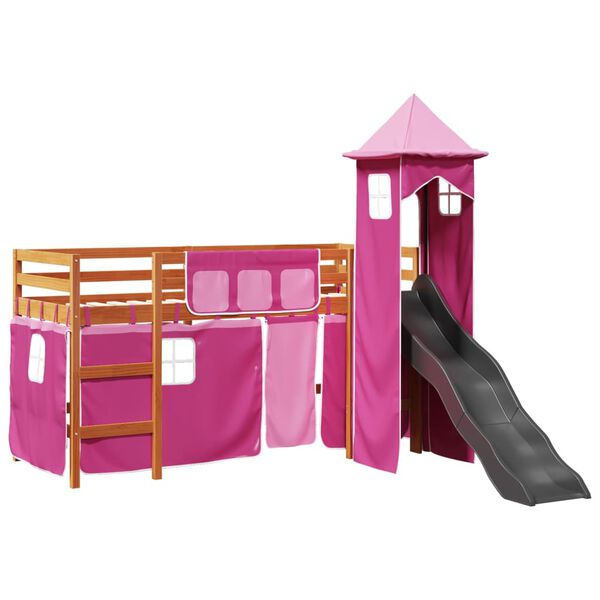 vidaXL Letto a Soppalco con Torre Bambini Rosa 80x200cm Massello Pino