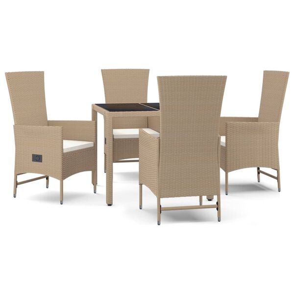 vidaXL Set da Pranzo da Giardino 5 pz con Cuscini Beige in Polyrattan