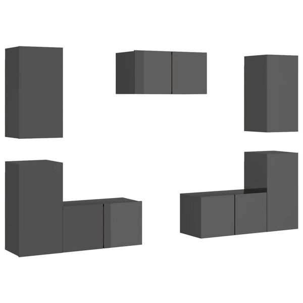 vidaXL Set Mobili TV 7 pz Grigio Lucido in Legno Multistrato