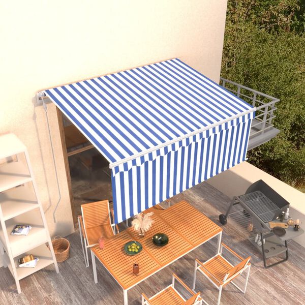 vidaXL Tenda Sole Retrattile Automatica Parasole 3,5x2,5m Blu Bianco