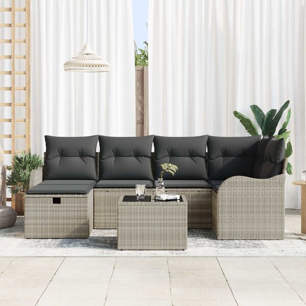 vidaXL Set Divano da Giardino 7 pcs Grigio chiaro Poly Rattan