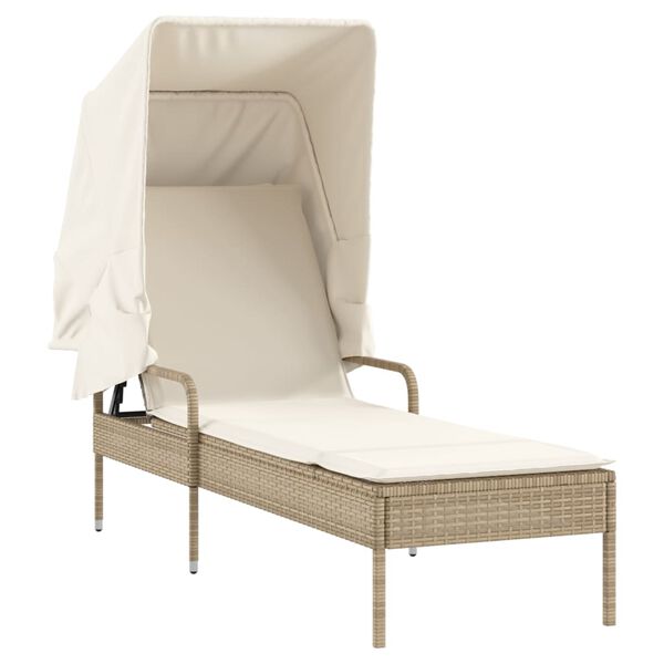 vidaXL Lettino Prendisole con Baldacchino Beige in Polyrattan