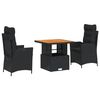 vidaXL Set da Pranzo da Giardino 3 pz con Cuscini Nero in Polyrattan