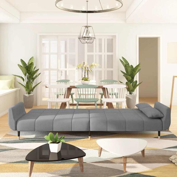 vidaXL Divano Letto a 2 Posti con 2 Cuscini Grigio Chiaro in Velluto