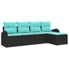 vidaXL Set di divani 5 pz Nero e Turchese polyrattan