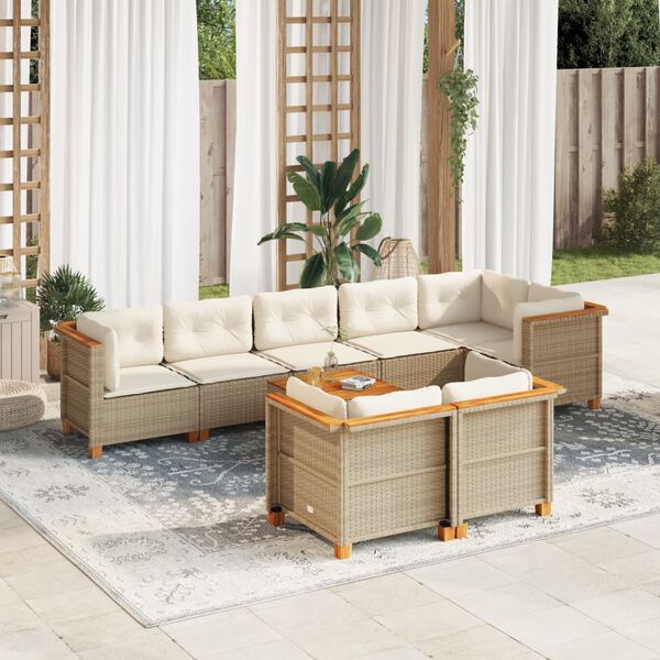 vidaXL Set Divano da Giardino 9 pz con Cuscini Beige in Polyrattan