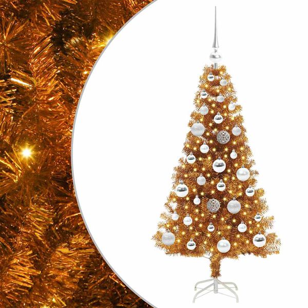 vidaXL Albero di Natale con 150 LED con supporto Oro 120 cm PET