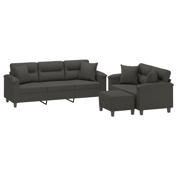 vidaXL Set Divani 3 pz con Cuscini Grigio Scuro in Tessuto Microfibra