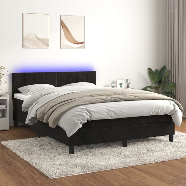 vidaXL Letto a Molle con Materasso e LED Nero 140x200 cm in Velluto