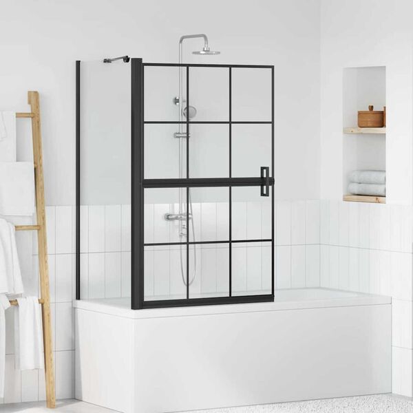 vidaXL Schermo per Bagno e Doccia Nero e trasparente 116 x 68 x 128 cm