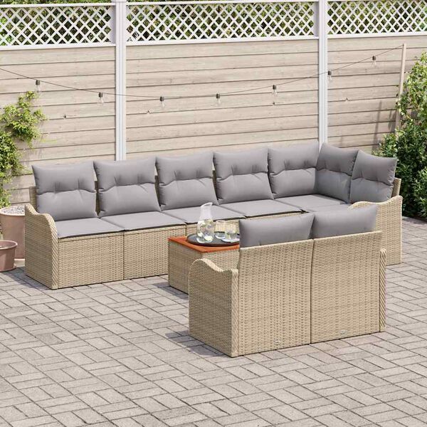 vidaXL Set Divano da Giardino con cuscino 9 pcs Beige polyrattan
