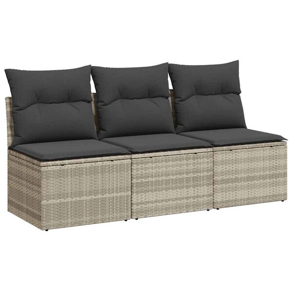 vidaXL Divano da Giardino con Cuscini 3 Posti Grigio Chiaro Polyrattan
