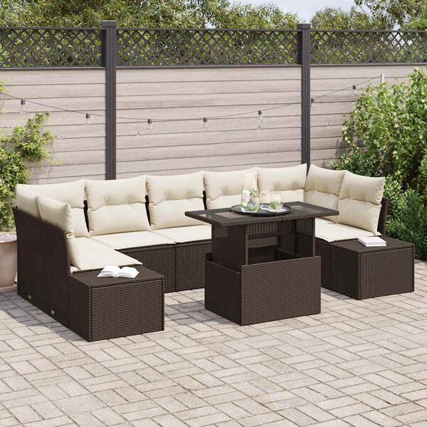 vidaXL Set di divani con cuscino 8 pcs Marrone e Crema polyrattan