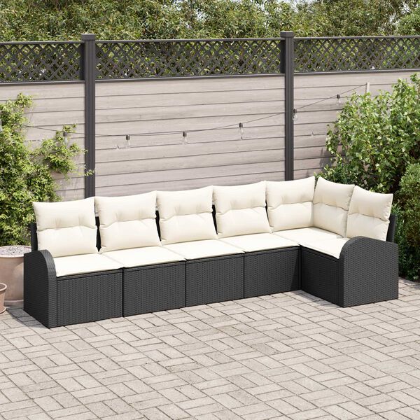 vidaXL Set Divano da Giardino con cuscino 6 pcs Nero Poly Rattan