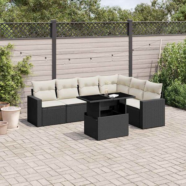 vidaXL Set Divani da Giardino con Cuscini 7pz Nero Polyrattan