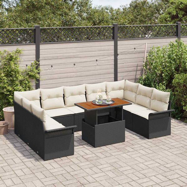 vidaXL Set Divano da Giardino 10 pcs Nero Poly Rattan