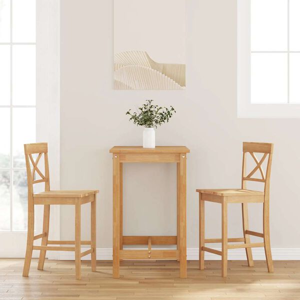 vidaXL Sgabelli da Bar 2 pz Naturale Legno Massello di Hevea