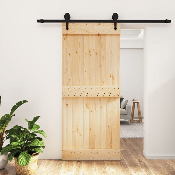 vidaXL Porta Scorrevole con Set Hardware 90x210 cm Legno Massello Pino