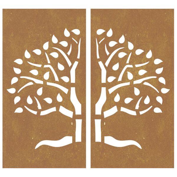 vidaXL Decorazioni Muro Giardino 2 pz 105x55 cm Albero Acciaio Corten