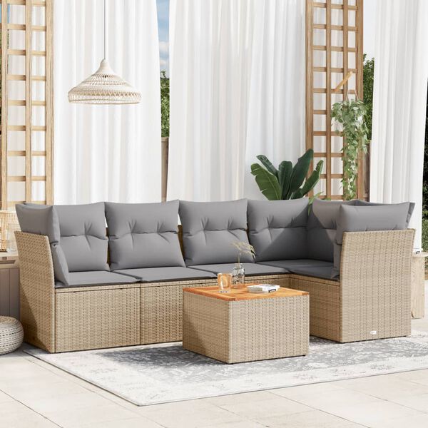 vidaXL Set Divano da Giardino 6 pz con Cuscini Beige in Polyrattan