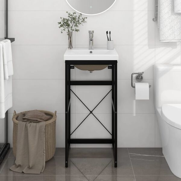 vidaXL Telaio per Lavabo da Bagno con Lavabo Integrato Nero in Ferro