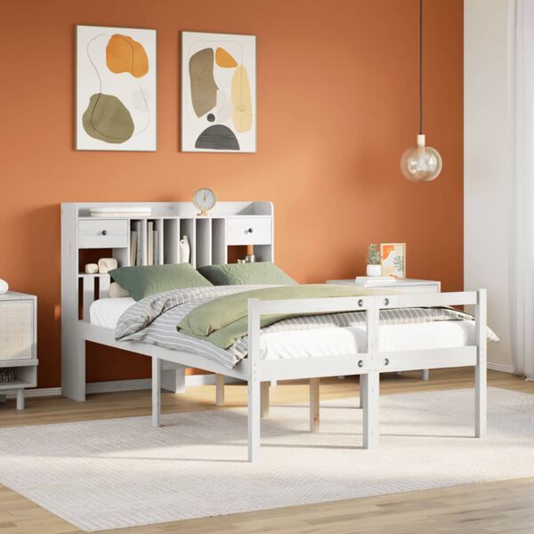 vidaXL Letto Libreria senza Materasso Bianco 135x190 cm Legno di Pino