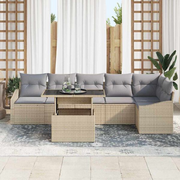 vidaXL Set Divano da Giardino con cuscino 7 pcs beige e grigio chiaro