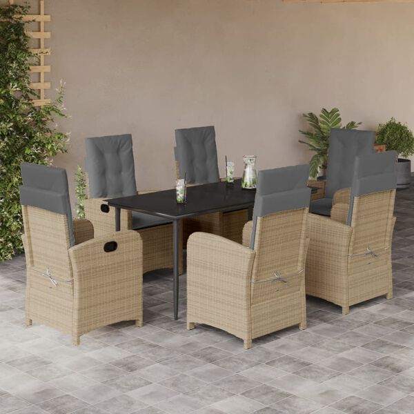 vidaXL Set Pranzo da Giardino 7 pz con Cuscini Beige Misto Polyrattan