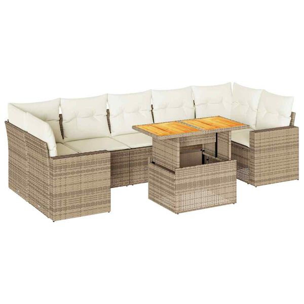 vidaXL Set Divano da Giardino 8 pz con Cuscini Beige in Polyrattan