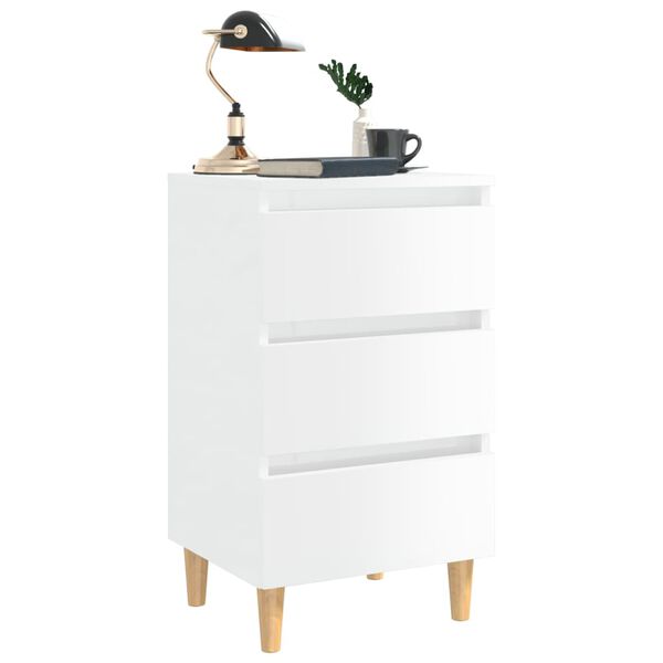 vidaXL Comodini con Gambe in Legno 2pz Bianco Lucido 40x35x69 cm