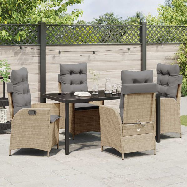 vidaXL Set da Pranzo per Giardino con cuscino 5 pcs Beige polyrattan