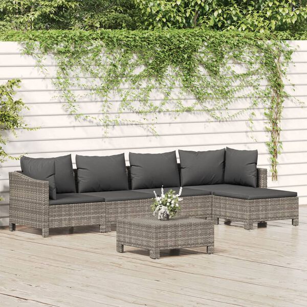 vidaXL Set Divani da Giardino 6 pz con Cuscini in Polyrattan Grigio