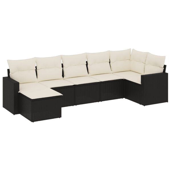 vidaXL Set Divani da Giardino con Cuscini 7pz Nero Polyrattan