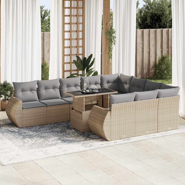 vidaXL Set Divani da Giardino 11 pz con Cuscini Beige in Polyrattan