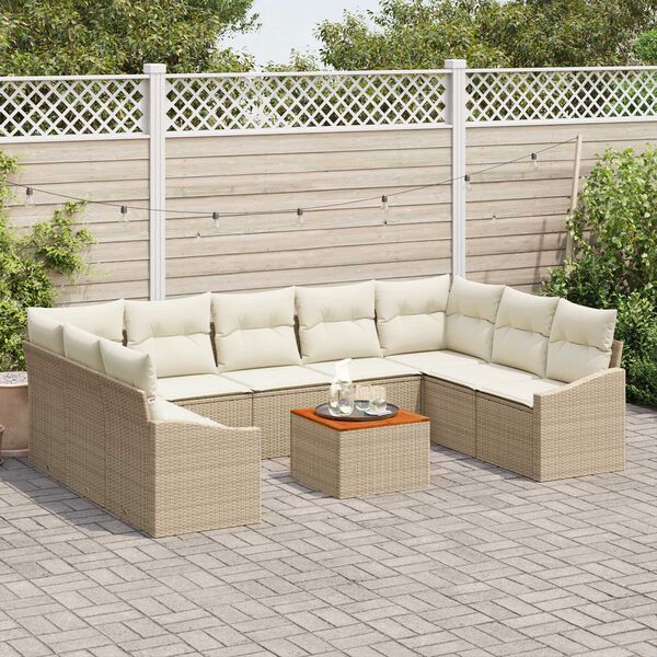vidaXL Set Divano da Giardino 10 pcs Beige e Crema polyrattan