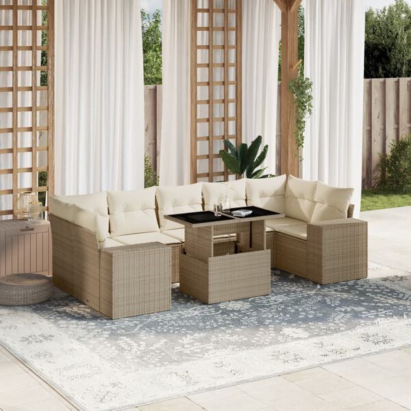 vidaXL Set Divano da Giardino 8 pz con Cuscini Beige in Polyrattan