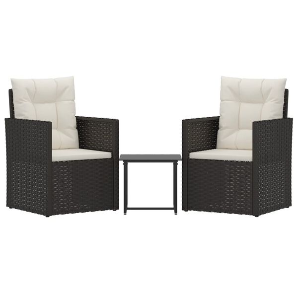 vidaXL Set Divani da Esterno 3 pz con Cuscini in Polyrattan Nero