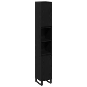 vidaXL Mobile da Bagno Rovere Nero 30 x 30 x 190 cm