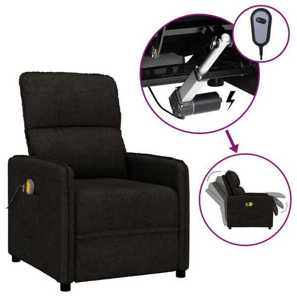 vidaXL Poltrona Massaggiante Elettrica Nera in Tessuto Microfibra