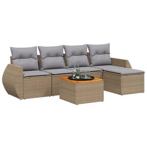 vidaXL Set Divano da Giardino 6 pz con Cuscini Beige in Polyrattan